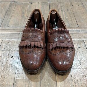 Paul Stuart brown leather fringed loafers